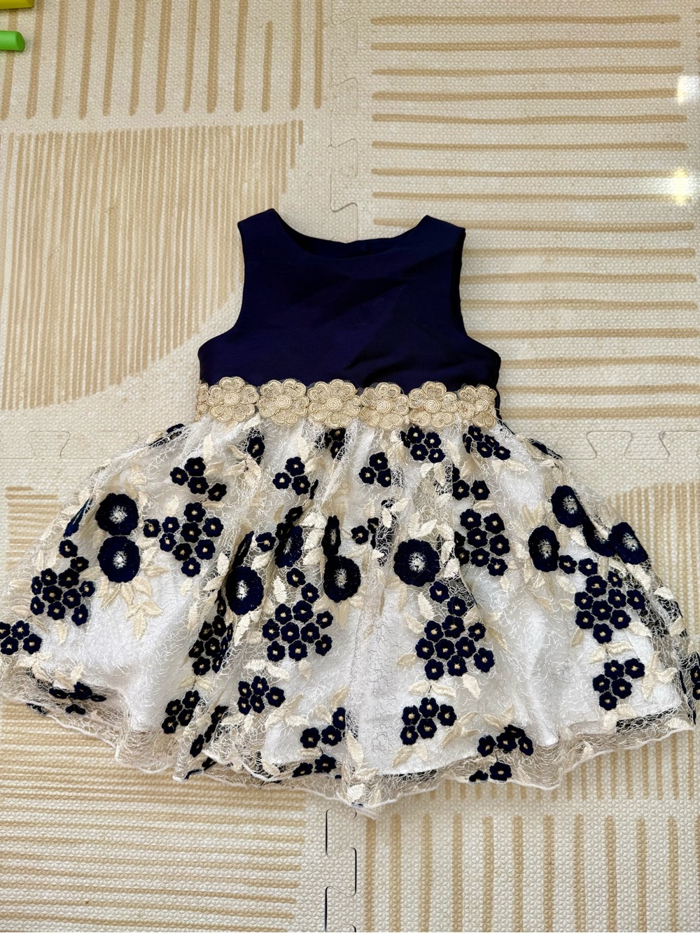 Laura Ashley Navy Infant Dress with Ivory Label Accent